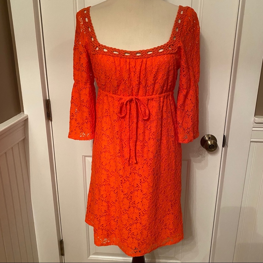 LAUNDRY SHELLI SEGAL DRESS ORANGE LACE MINI EMPIRE WAIST Size S